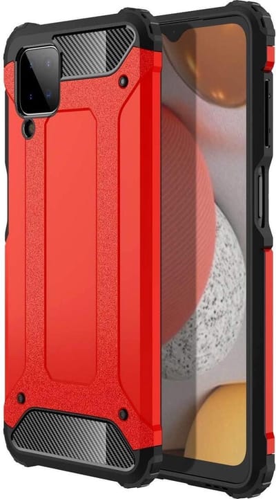 Schokbestendig Heavy Duty Hoesje Geschikt voor: Samsung Galaxy A12 Shock Proof Hybride - Back Cover - Dual Layer Armor Case - Extra Stevig - Rood
