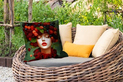 Sierkussen Buiten - Vrouw - Aardbeien - Frambozen - Bramen - Bessen - 60x60 cm - Weerbestendig