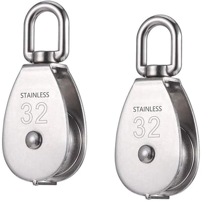 M32 enkele katrolblok 2 stuks, heavy duty 304 RVS katrolrol, geschikt voor binnen en buiten, veilig tillen tot 250 kg