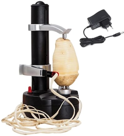 GELLDG Elektrische aardappelschiller - Automatische fruit- en groenteschiller - Appelschiller - Met vervangende messen - Inclusief 5V-adapter - Zwart