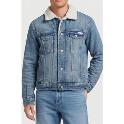 Calvin Klein 90s Sherpa Trucker Jacket Tinted Thundra Maat: L | Spijkerjassen Outlet | Heren | Blauw