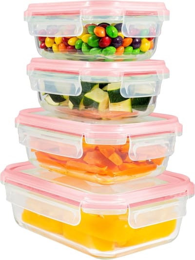 Famanu - Vershouddozen met deksel, set van 4 grote inhoud, mealprep-dozen, glas, 1520 ml, glazen container met deksel, herbruikbaar, luchtdicht, lekvrij, organizer voor keuken en restaurant