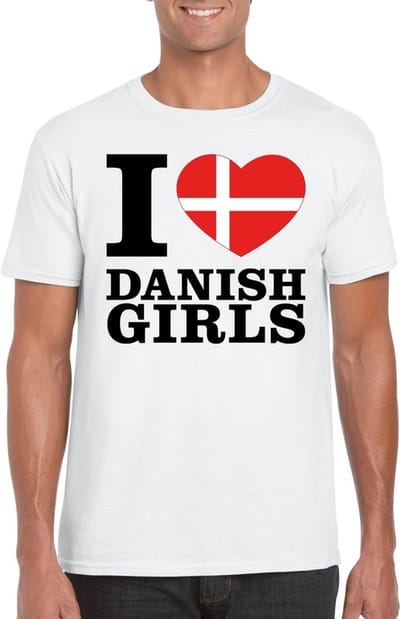 I love Danish girls t-shirt wit heren - Denemarken shirt S
