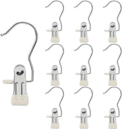 Wasknijpers-kledinghanger clip-wasknijpers met Extra Grip-hangerklem, kledinghaak RVS haak - washaak, reisdraagkleding - laarzen hoge handdoek muts sokken broek - 20 stuks - gebroken wit 12x4cm