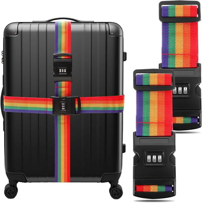 Verstelbare Kofferband met Code, 2 Stuks, Ideaal voor Reizen, Koffers Beveiligen en Organiseren, Reisaccessoires in Regenboogkleur