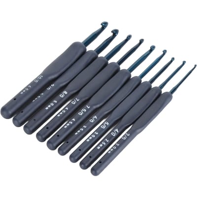 Ensemble de 9 crochets ergonomiques à prise souple et aiguilles lisses pour débutants et mains arthritiques, bleu black
