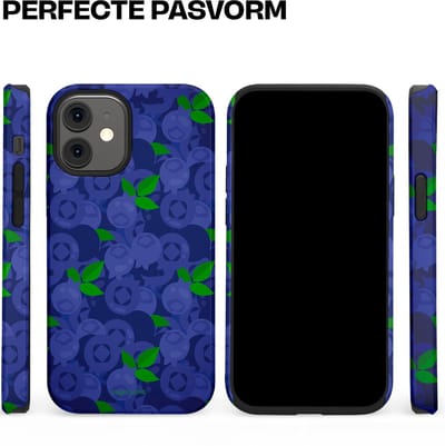 Casetastic hoesje geschikt voor Apple iPhone 12 Mini - Dubbellaagse bescherming - Berrytastic Blauwe Blueberry Bessen - Fashion Case - Donkerblauw Groen