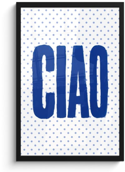 Poster in lijst - Fotolijst 40x60 cm - Posters - Ciao - Stippen - Roze - Wit - Posterlijst zwart - Decoratie - Wanddecoratie woonkamer - Muurdecoratie slaapkamer
