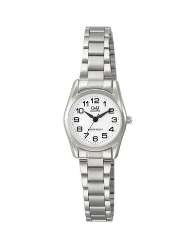 Q&Q Q639J204Y - Horloge - Analoog - Dames - Vrouwen - stalen band - Rond - Cijfers - Staal - Zilverkleurig - Wit