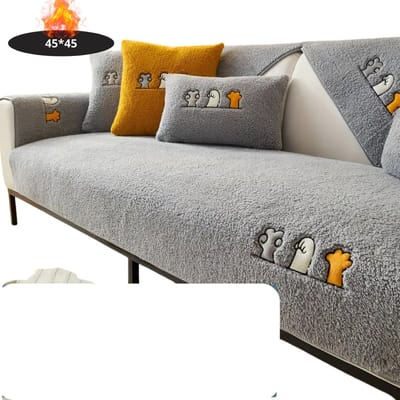 Livano Bankhoes - Bankbeschermer - Stretch - Sofa Cover - Pluche - Grijs - Kussensloop 45x45