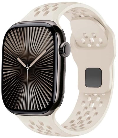 Siliconen bandje - geschikt voor Apple Watch 1/2/3/4/5/6/7/8/9/10/11/ SE (1,2,3) met maat 38 mm / 40 mm / 41 mm en 42 mm (Watch 10/11) - met gaatjes - starlight