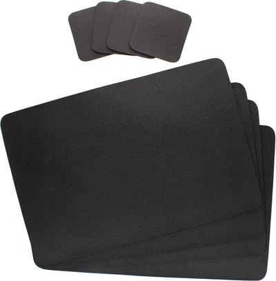 8-delige set KIMARA bruin: 4 placemats 45x30 cm & 4 onderzetters 10x10 cm van kunstleer – 4x 12090 & 4x 12095