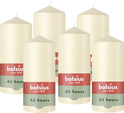Bolsius - Gladde Stompkaarsen - 6 Stuks - Ivoor - 13 cm - 43 Branduren