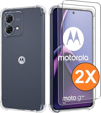Hoesje geschikt voor Moto G84 transparant Anti Shock silicone hoesje Met gehard glas Screenprotector - 2 pack