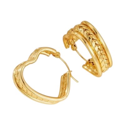 Aramat Jewels | Oorringen | Hartjes Oorringen RVS Goudkleurig – 25x22mm – Schakelmotief | | | |8mm | Staal | Volwassenen | Verkleurd niet