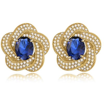 Huitan Prachtige Bloem Stud Oorbellen Belegd met Blauwe Cubic Zirconia Esthetische Dames Accessoires voor Bruiloft Feest Mode Sieraden blue