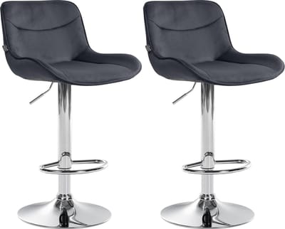 CLP Vonore Set van 2 barkrukken - Met rugleuning - Met voetensteun - Verstelbaar - Metalen frame - Velvet - Fluweel - chroom/zwart