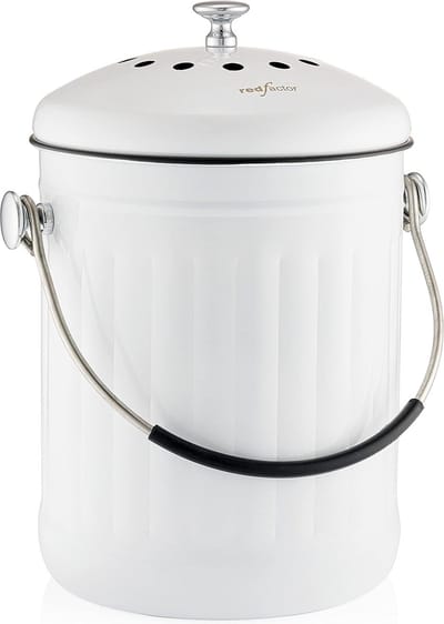 SnelShoppen - Compost Bin Keuken 5L RVS Geurloos Met Dome Deksel - Duurzaam, Stijlvol en Praktisch Voor Groente- en Tuinafval - Wit