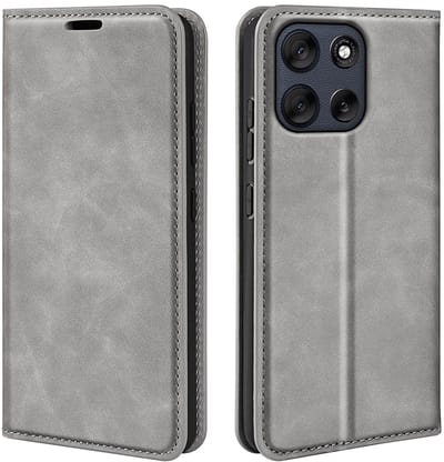 MobyDefend Hoesje - Geschikt voor Motorola Moto G56 - Luxe Wallet Bookcase (Magnetische Sluiting) - Grijs