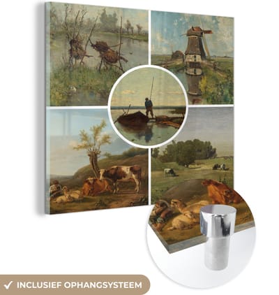 MuchoWow® Glasschilderij 50x50 cm - Schilderij acrylglas - Kunst - Nederland - Collage - Foto op glas - Schilderijen