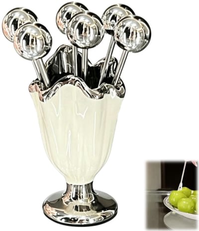 Fruitvorken - vorken - fruitspiesjes - bestek - keukengereedschap - geschikt voor thuis, hotel en restaurant - zilver - 3,7*8 cm - 6 vorken - 1 opbergdoos