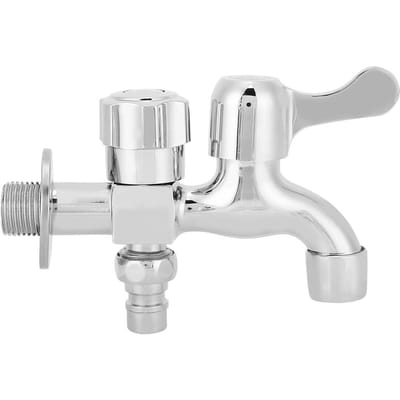 G1/2in Alliage Argent Mural Robinet Double Sortie d'Eau Lave-Linge Lavabo Vadrouille Robinet d'Eau white