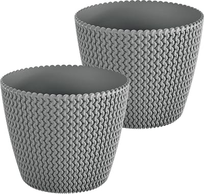 Prosperplast plantenpot/bloempot Splofy - 2x - kunststof - lichtgrijs - D26 x H23 cm - binnen/buiten