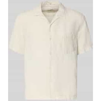 regular fit linnen overhemd met borstzak en labelstitching