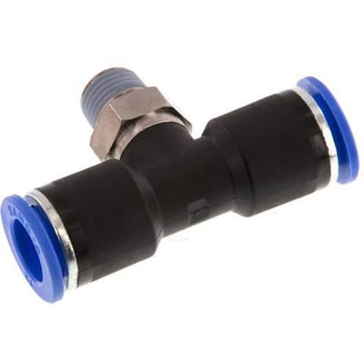 12mm x R1/4'' inline T-stuk Messing/PA 66 Insteekfitting Buitendraad Draaibaar NBR