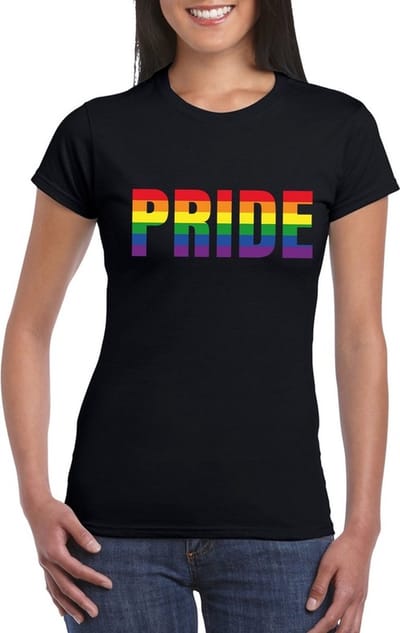 Pride regenboog tekst shirt zwart dames - LGBT/ Lesbische shirts S