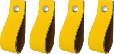 Handles and more - 4x Leren handgrepen - lusjes - Geel - S (15,8cm) - incl. 3 kleuren schroefjes (handgreepjes - leren greepjes - leren lusjes)