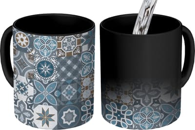 Magische Mok - Foto op Warmte Mokken - Koffiemok - Design - Bloem - Blauw - Figuren - Magic Mok - Beker - 350 ML - Theemok
