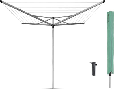 Brabantia Essential Droogmolen - met Beschermhoes en Betonanker - 40 m - Metallic Grey