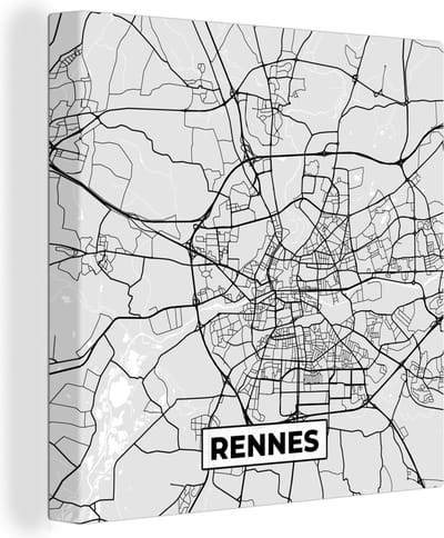 Canvas Schilderij Kaart - Stadskaart - Frankrijk - Rennes - Plattegrond - 20x20 cm - Wanddecoratie