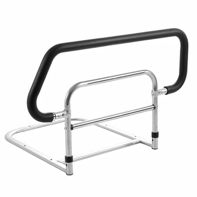Bedbeugel met Opbergtas - Veiligheidssteun Bed met Handgreep - voor senioren en mindervaliden - Zwart Carbonstaal