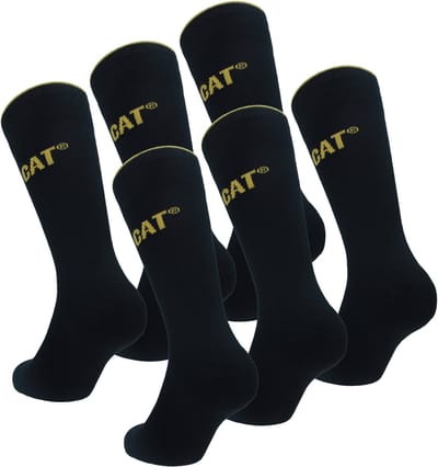 Caterpillar Executive Work Socks 6 paar heren-werksokken, halfhoge hoogte, teen en hiel met handversterkte versteviging, uitstekende kwaliteit gekamd katoen (Zwart, 39-42)