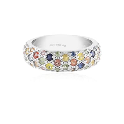 Cavill - Zilveren Ring met 48 Multicolor Saffieren Rondgeslepen 925 Sterling Zilver Geplateerd - Stijlvolle Ringen voor Dames & Heren