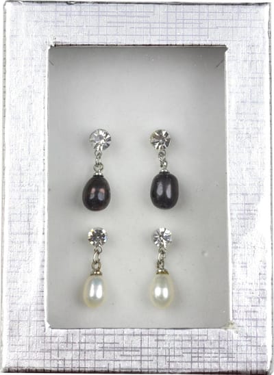 Zoetwater parel oorbellen cadeau Set Big Crystal Pearl W-B - oorstekers - echte parels - wit - stras steentjes - geschenkverpakking - parel oorbellen dames - parel oorknopjes