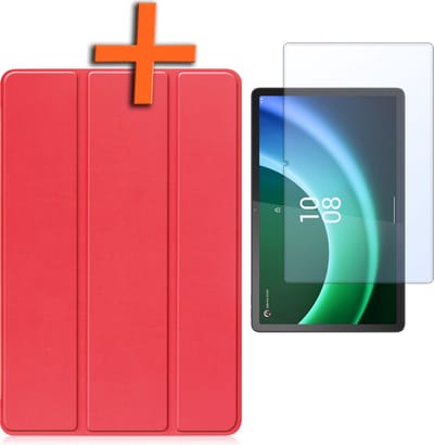 Hoesje - Geschikt voor Lenovo Tab P11 (2e / 2nd Generatie) - Met Screenprotector - Trifold Bookcase - Hard Cover - Hardcover Book Case - Tablet Hoes - Rood