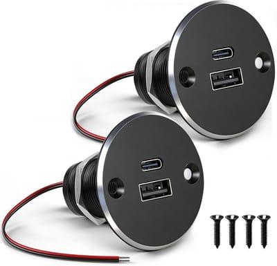 Thijox - 12V USB C Oplader Camper Socket 24W Aluminium QC 3.0 Dubbele Snellader USB-A & Type-C PD3.0 Inbouw voor Boot, Truck, Caravan, Camping, Reis