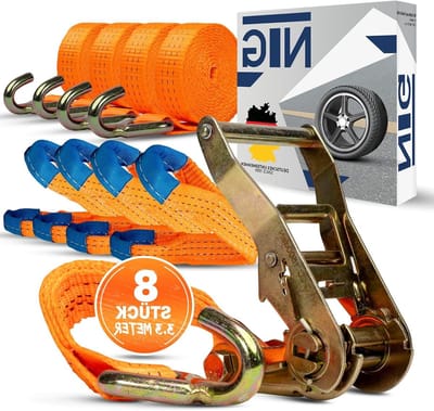 Spanriemen Wielbeveiliging - Transportriemen Sjorbanden - Auto Transport - NTG Veiligheid Eerst - 8 stuks 35mm - Oranje