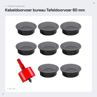 Dailygoods- Kabeldoorvoer 60mm - Tafeldoorvoer - Gatenzaag - Kabelmanagement - 8 Stuks - Duurzaam ABS en Metaal