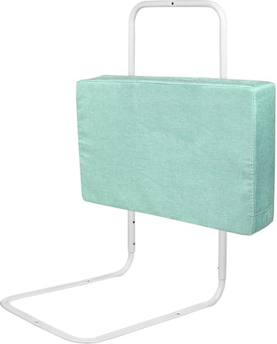 Babybedhekje van 50 cm met linnen softpack, in hoogte verstelbaar met 5 gaten, valbeveiliging, vrij koppelbare veiligheidshekjes, bedrandbeschermer voor kinderbedden en gezinsbedden (Groen) NAIZY