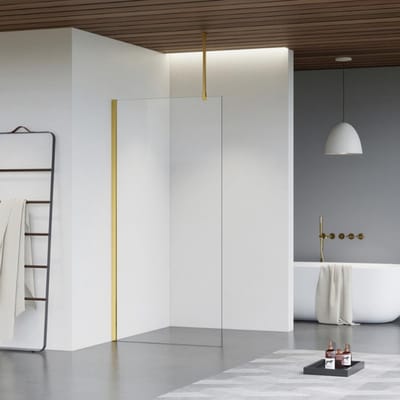 FugaFlow Eccelente Vetro inloopdouche badkamer - 110x200cm - helder glas - plafondarm - geborsteld messing