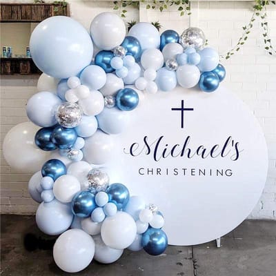 Ballonnenboog verjaardag versiering Babydouche - blauw 104 ballonnen - baby boy - babyshower - wit huwelijk - geboorte decoratie