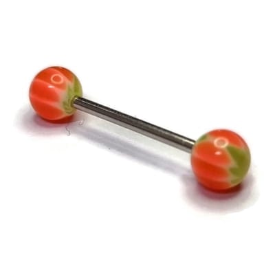 Aramat Jewels | Tongpiercings | Stalen Tongpiercing Weedblad Groen Oranje | | | |6mm | Staal | Volwassenen | Verkleurd niet