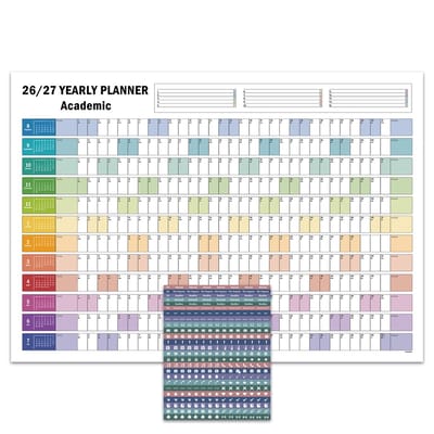 Huurdies Jaarplanner academisch 26/27 – Inclusief Planningsstickers & Ophangstickers – 115 g/m² Blueback – Rainbow