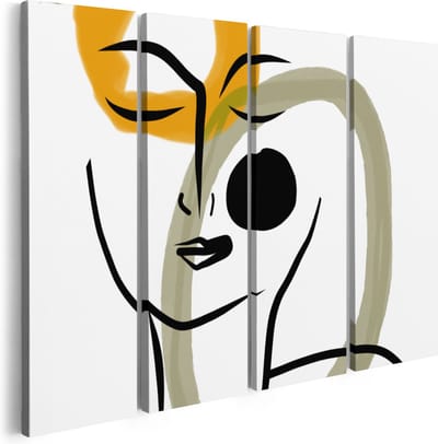 Artaza Canvas Schilderij Vierluik Abstracte Kunst van een Gezicht - 160x120 - Groot - Foto Op Canvas - Canvas Print