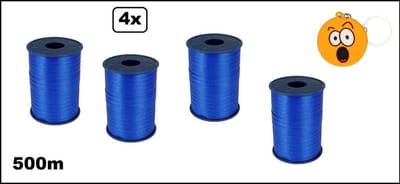 4x Krullint blauw 5mmx500meter + sleutelhanger smiley| merk Cotton blue |krullint | krul lint kerst thema feest decoratie kado krul lint.