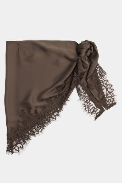 Yours Chocoladebruine Kanten Satijnen Sjaal Size One Size
